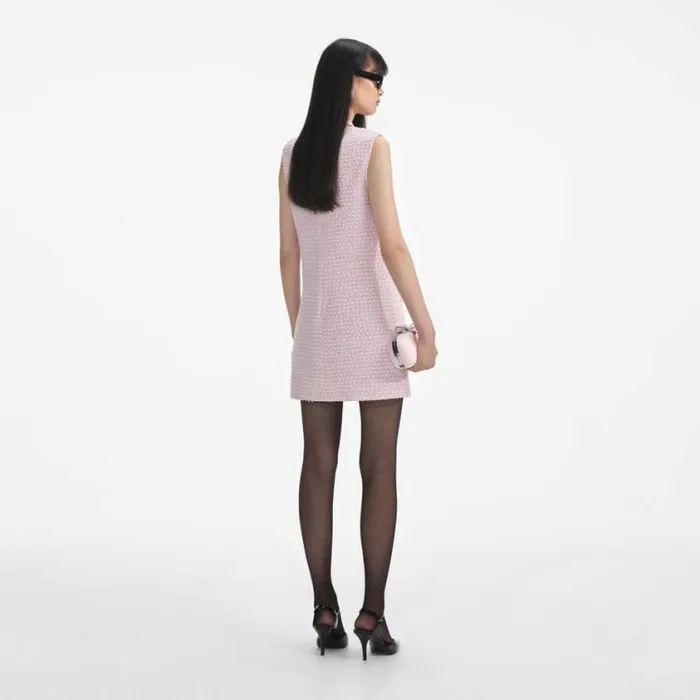 Self Portrait Exclusives Pink Boucle Pearl Trim Mini Dress 8211 Women