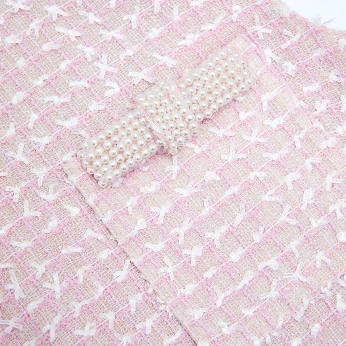 Self Portrait Exclusives Pink Boucle Pearl Trim Mini Dress 8211 Women