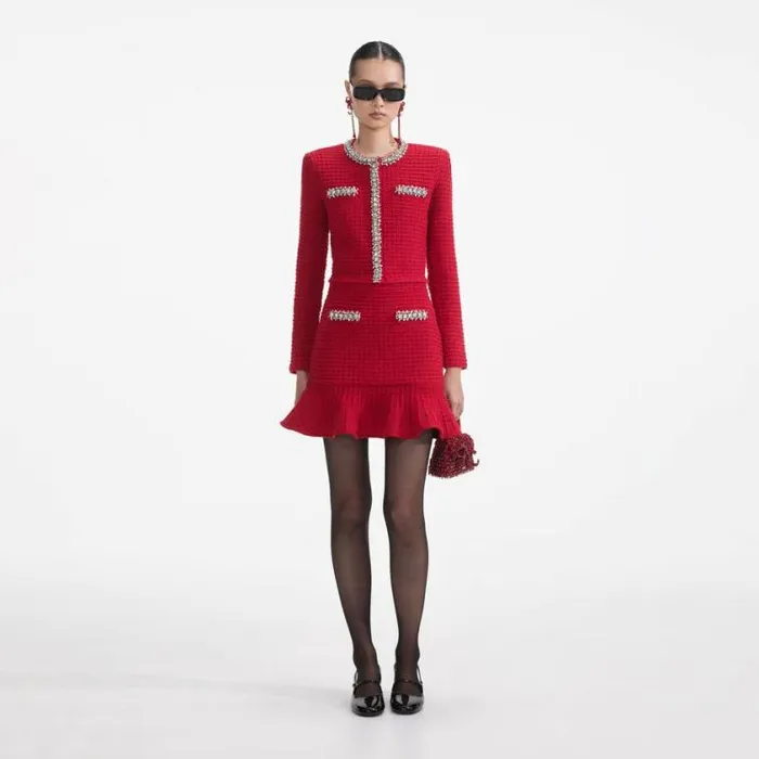 Self Portrait Exclusives Red Textured Knit Mini Skirt 8211 Women