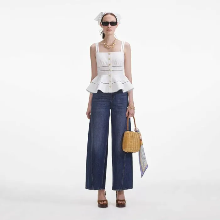 Self Portrait Exclusives White Linen Peplum Top 8211 Women