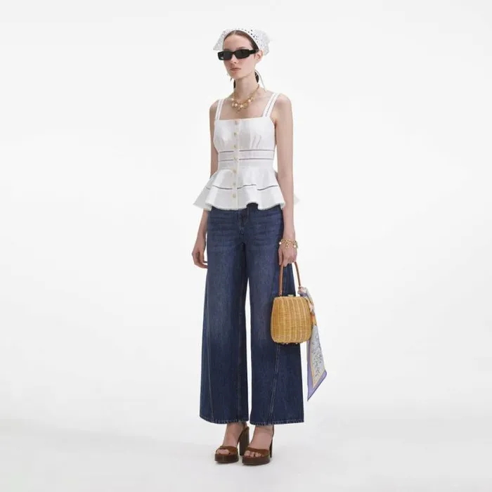 Self Portrait Exclusives White Linen Peplum Top 8211 Women