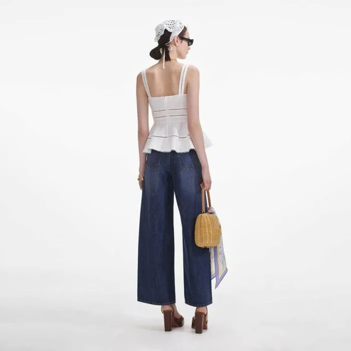 Self Portrait Exclusives White Linen Peplum Top 8211 Women