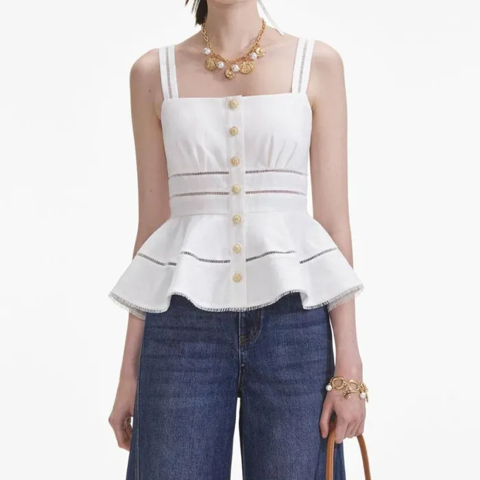 Self Portrait Exclusives White Linen Peplum Top 8211 Women