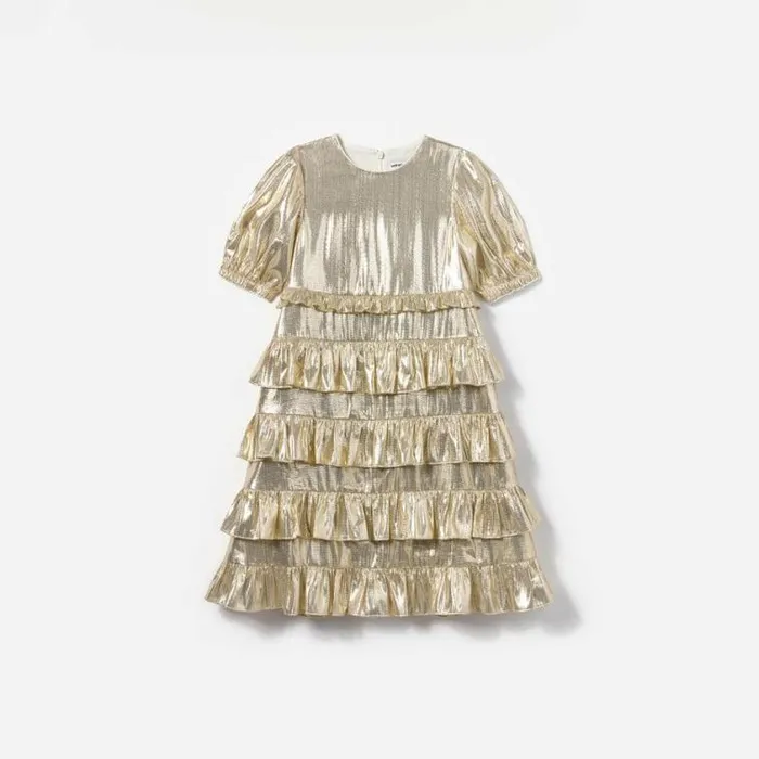 Self Portrait Flower Girl Gold Metallic Frill Dress 8211 Women