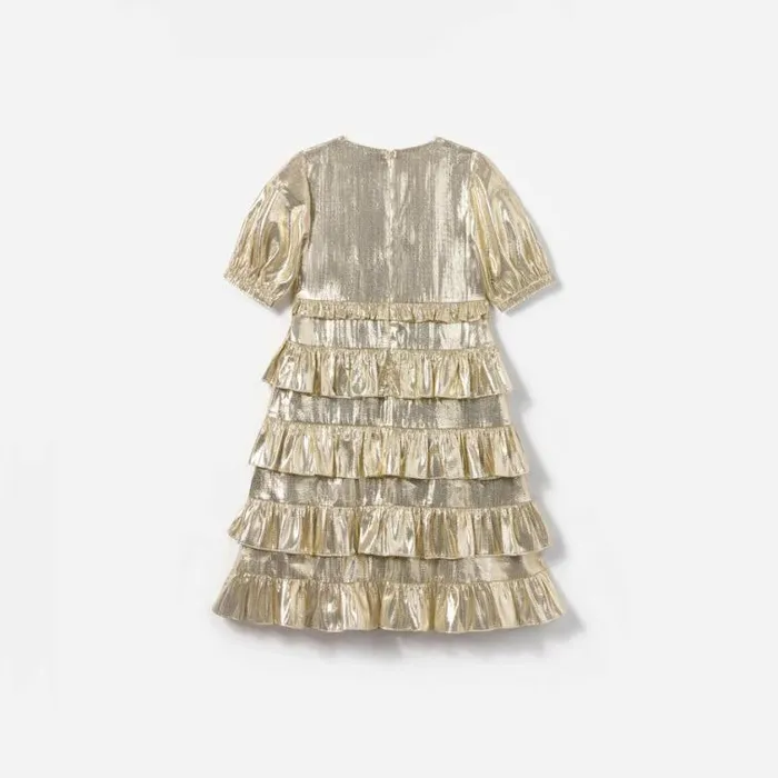 Self Portrait Flower Girl Gold Metallic Frill Dress 8211 Women