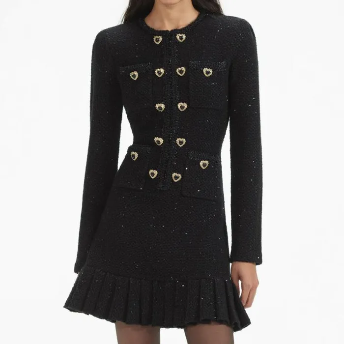 Self Portrait Icons Black Buttoned Knit Mini Dress 8211 Women