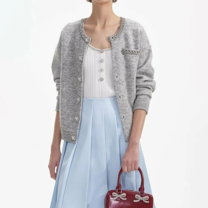 Self Portrait Icons Grey Melange Cardigan 8211 Women