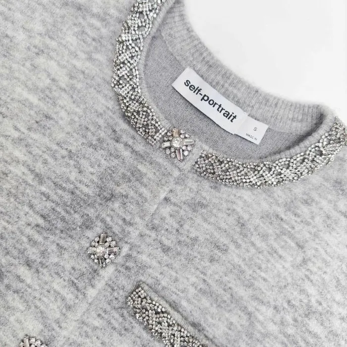 Self Portrait Icons Grey Melange Cardigan 8211 Women