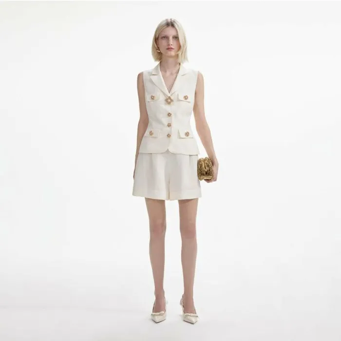 Self Portrait Jumpsuits Cream Linen Tailored Playsuit 8211 Women