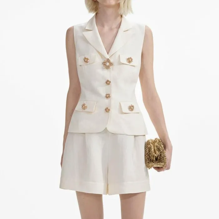 Self Portrait Jumpsuits Cream Linen Tailored Playsuit 8211 Women