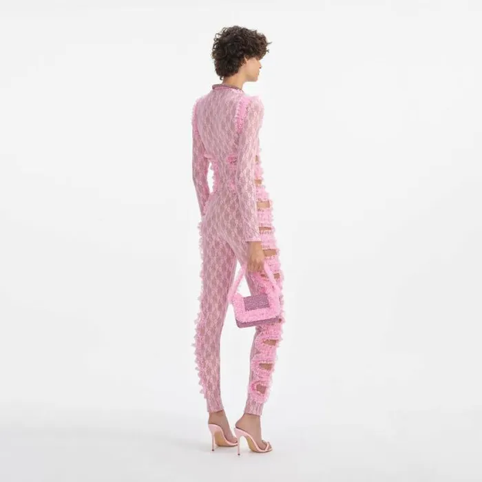 Self Portrait Jumpsuits Pink Lace Cut Out Jumpsuit 8211 Women