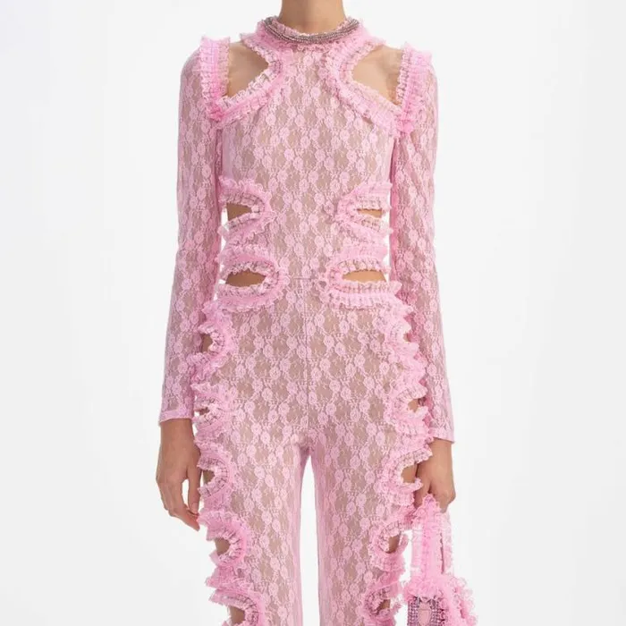 Self Portrait Jumpsuits Pink Lace Cut Out Jumpsuit 8211 Women