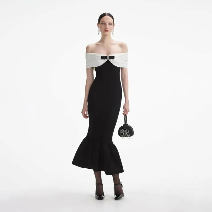 Self Portrait Knitwear Black Knit Bow Midi Dress 8211 Women