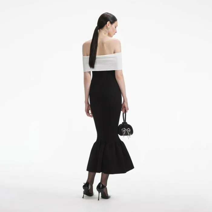 Self Portrait Knitwear Black Knit Bow Midi Dress 8211 Women