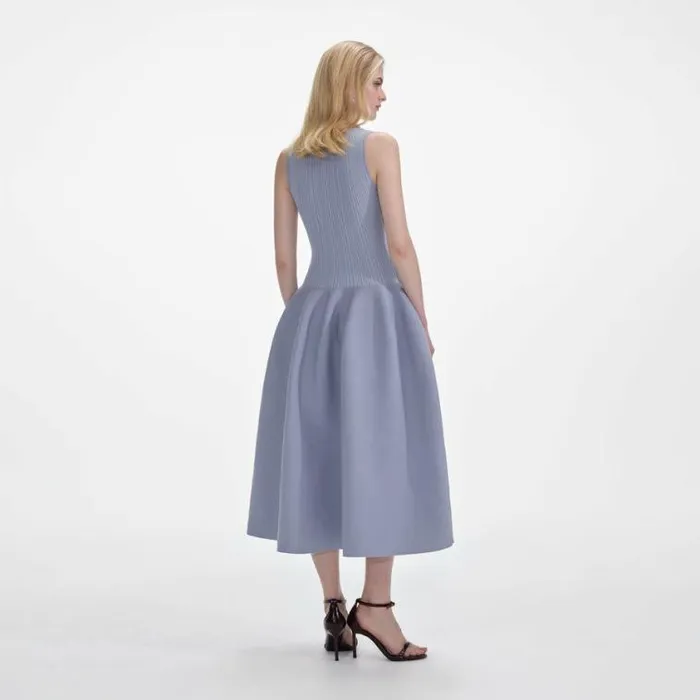 Self Portrait Knitwear Blue Ribbed Knit Diamante Midi Dress 8211 Women