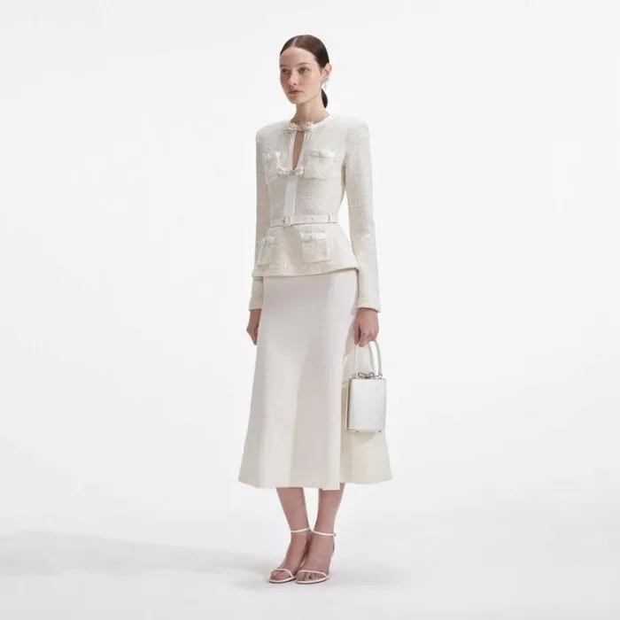 Self Portrait Knitwear Cream Sequin Knit Tailored Midi Dress 8211 Women