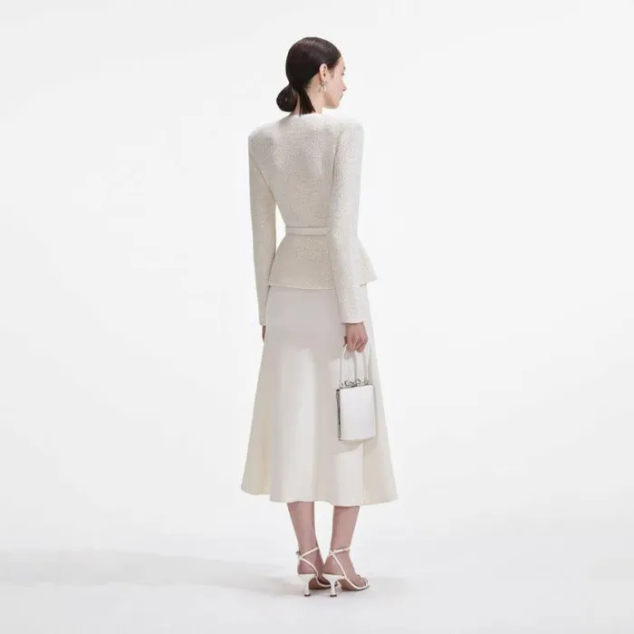 Self Portrait Knitwear Cream Sequin Knit Tailored Midi Dress 8211 Women