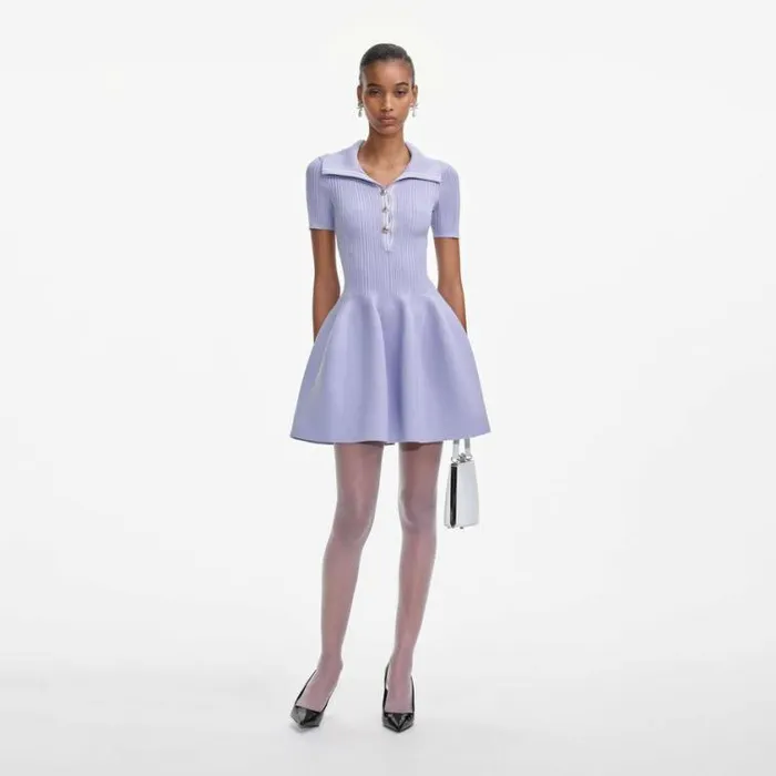 Self Portrait Knitwear Lilac Ribbed Knit Mini Dress 8211 Women