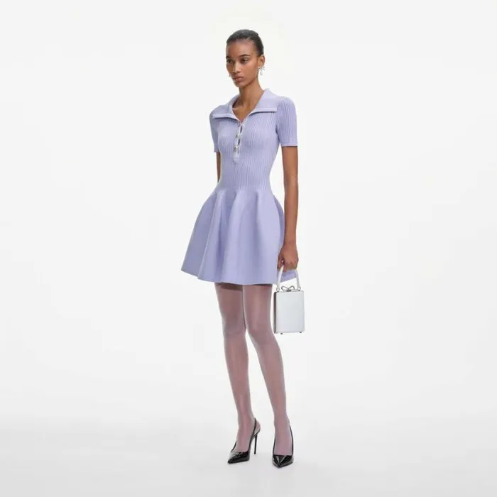 Self Portrait Knitwear Lilac Ribbed Knit Mini Dress 8211 Women