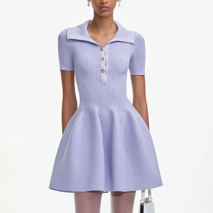 Self Portrait Knitwear Lilac Ribbed Knit Mini Dress 8211 Women