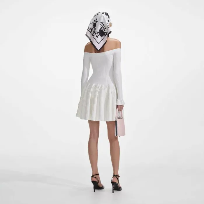 Self Portrait Knitwear White Ribbed Knit Mini Dress 8211 Women