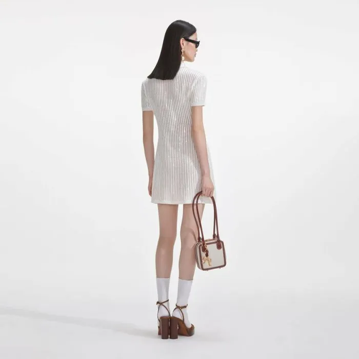 Self Portrait Knitwear White Sequin Crochet Mini Dress 8211 Women