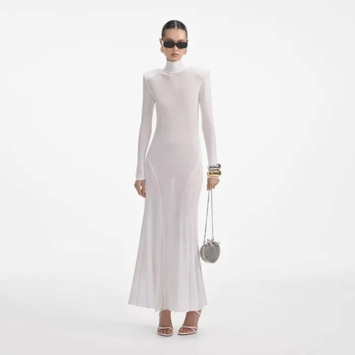 Self Portrait Knitwear White Viscose Knit Maxi Dress 8211 Women