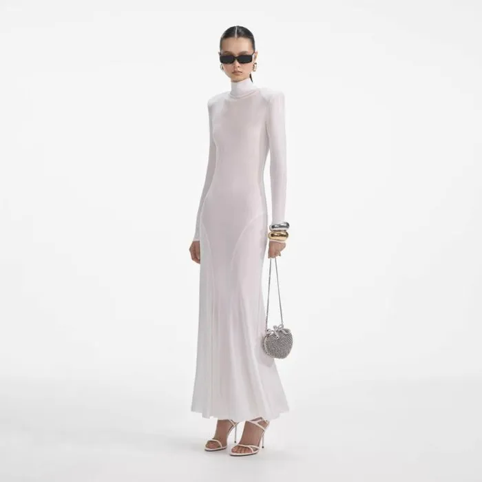 Self Portrait Knitwear White Viscose Knit Maxi Dress 8211 Women