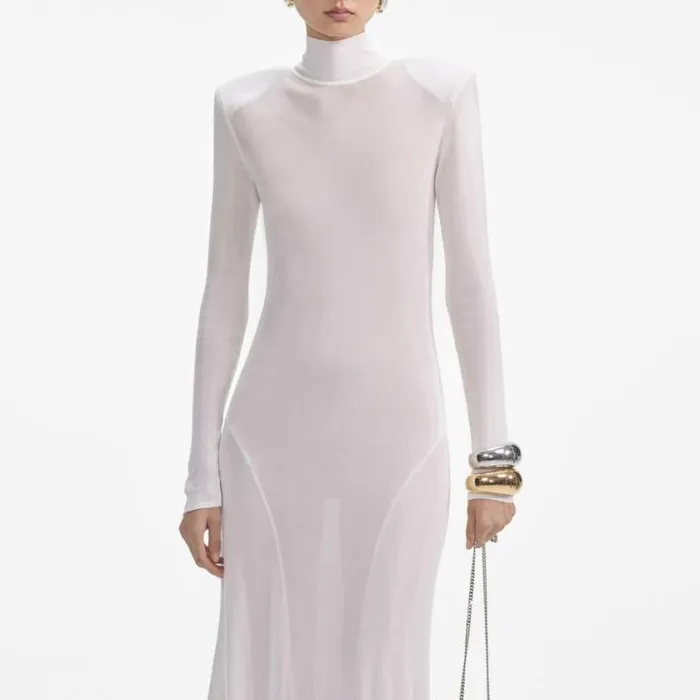 Self Portrait Knitwear White Viscose Knit Maxi Dress 8211 Women
