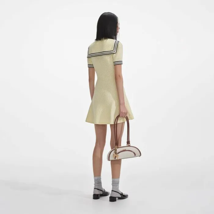 Self Portrait Knitwear Yellow Textured Knit Mini Dress 8211 Women