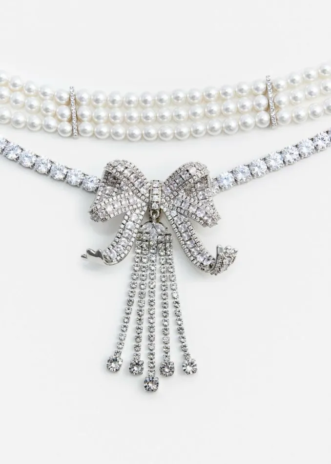Self Portrait Necklaces Crystal Bow Droplet Pearl Necklace 8211 Women