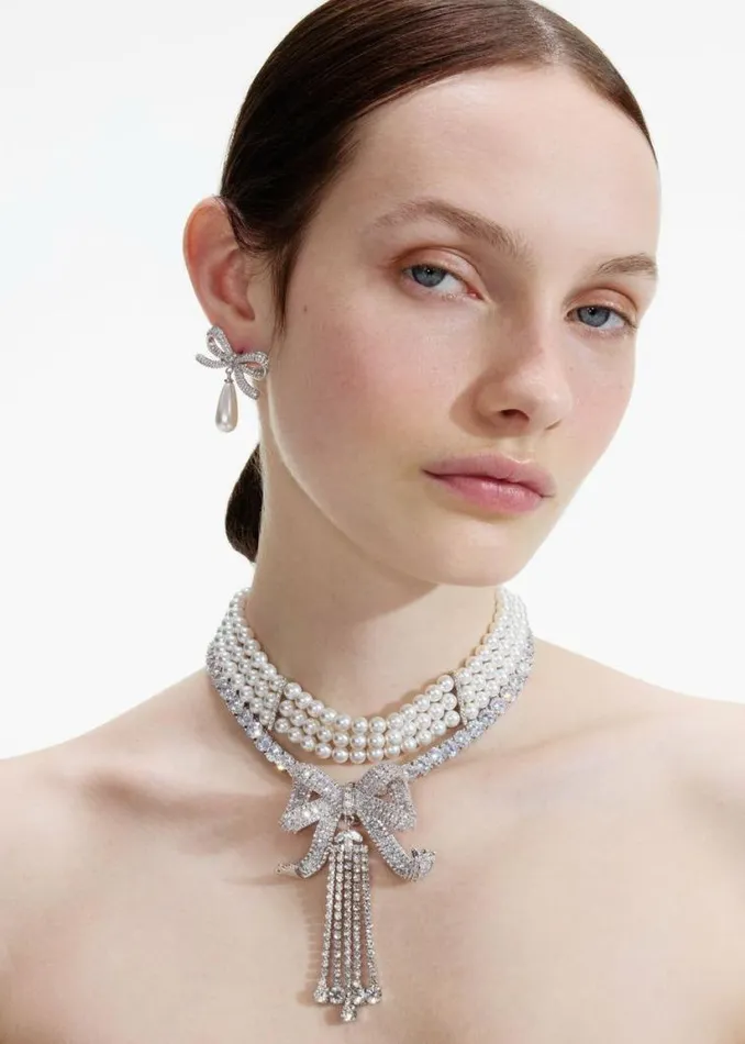 Self Portrait Necklaces Crystal Bow Droplet Pearl Necklace 8211 Women