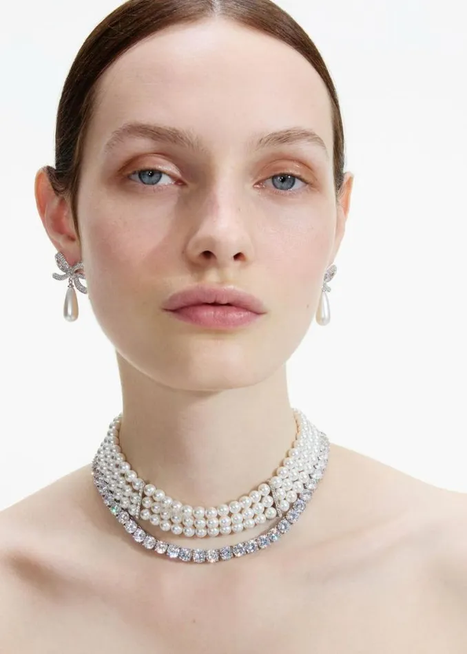 Self Portrait Necklaces Crystal Bow Droplet Pearl Necklace 8211 Women