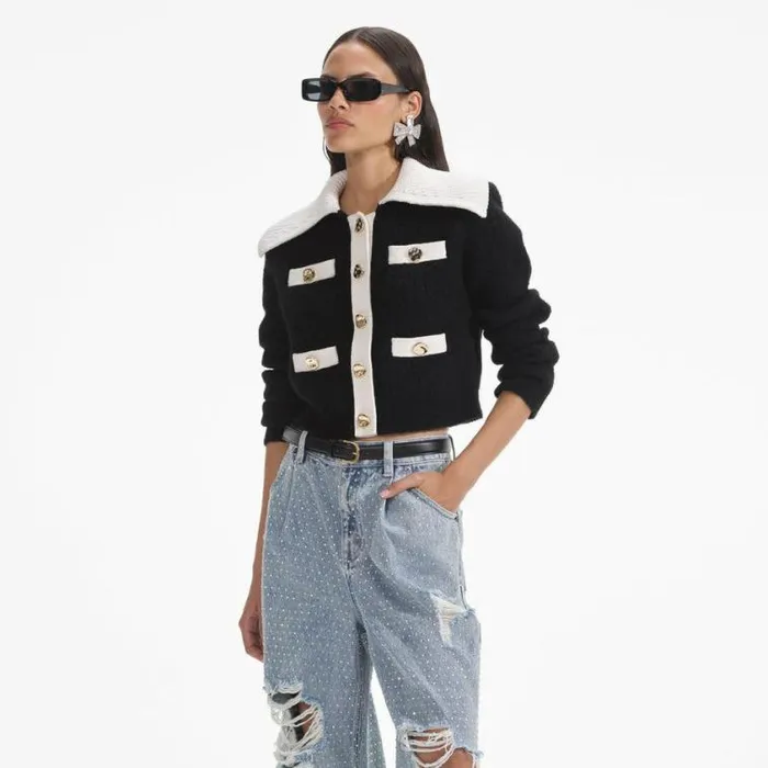 Self Portrait Outerwear Black Cashmere Blend Cardigan 8211 Women