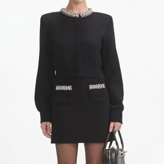 Self Portrait Outerwear Black Embellished Cardigan 8211 Women