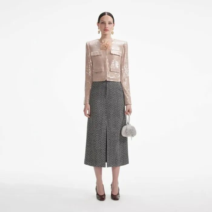 Self Portrait Outerwear Champagne Sequin Jacket 8211 Women