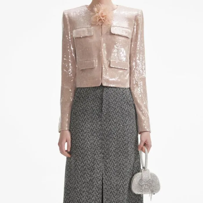 Self Portrait Outerwear Champagne Sequin Jacket 8211 Women
