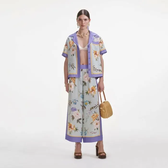 Self Portrait Tops Blue Floral Viscose Shirt 8211 Women