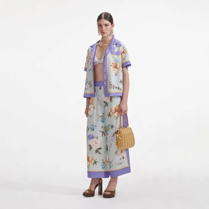 Self Portrait Tops Blue Floral Viscose Shirt 8211 Women