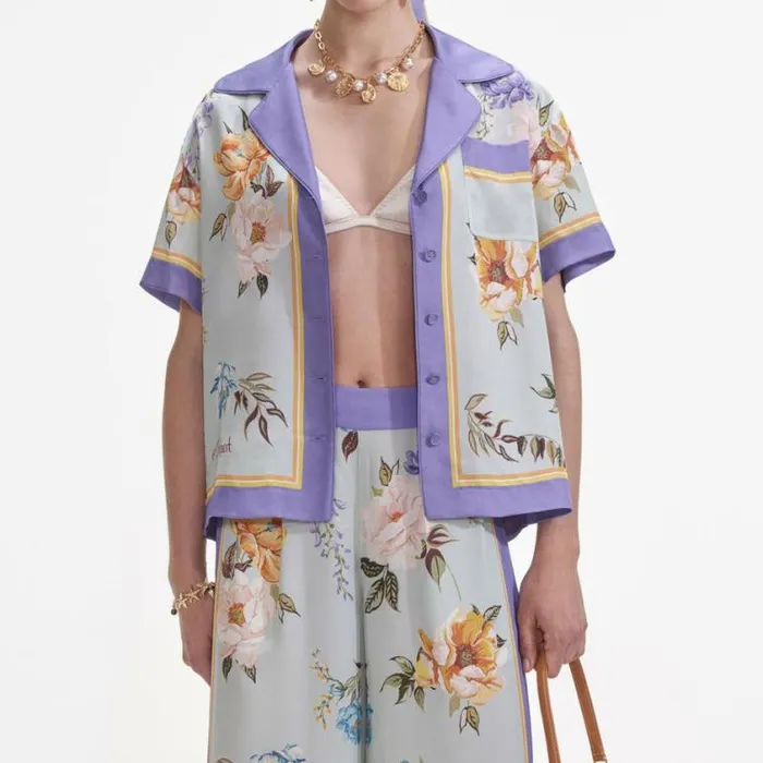Self Portrait Tops Blue Floral Viscose Shirt 8211 Women