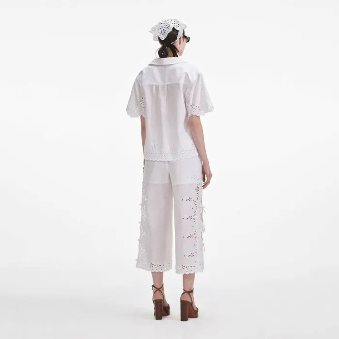 Self Portrait Tops Cream Linen Embroidered Shirt 8211 Women