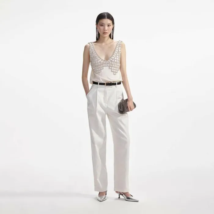 Self Portrait Tops Cream Satin Diamante Bralette Top 8211 Women