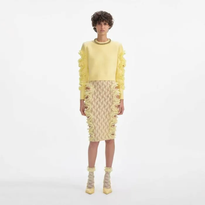 Self Portrait Tops Yellow Cut Out Lace Detail Jumper 8211 Women
