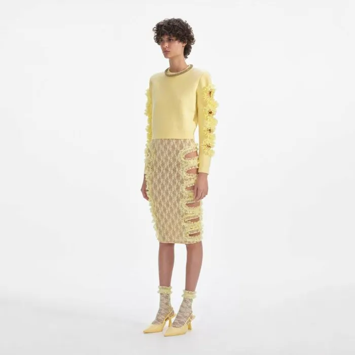 Self Portrait Tops Yellow Cut Out Lace Detail Jumper 8211 Women