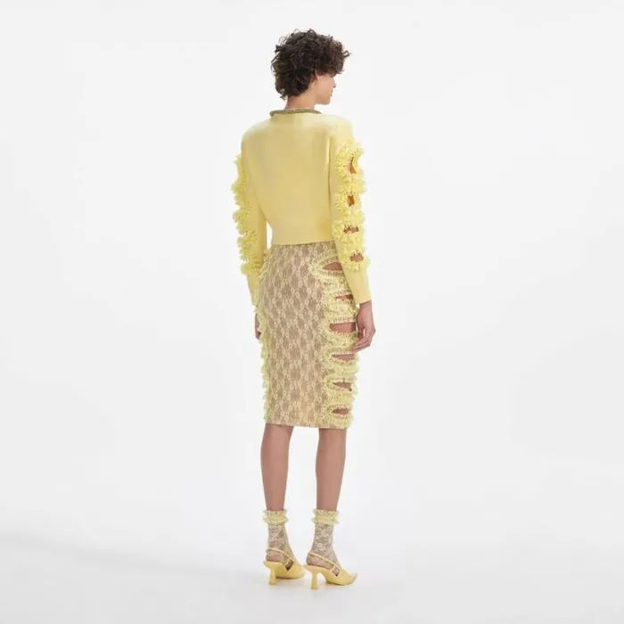 Self Portrait Tops Yellow Cut Out Lace Detail Jumper 8211 Women