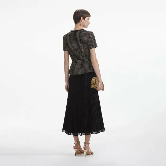 Self Portrait Wedding Guest Black Boucle Chiffon Midi Dress 8211 Women