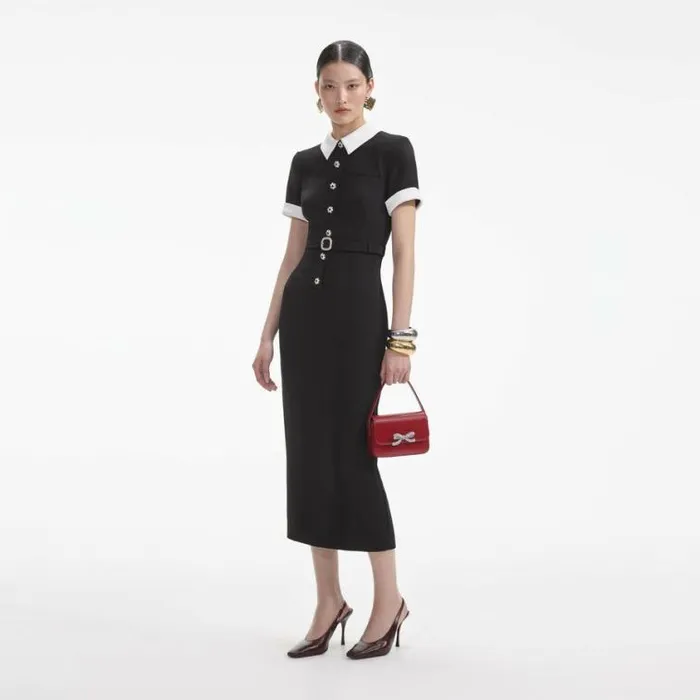 Self Portrait Wedding Guest Black Crepe Contrast Midi Dress 8211 Women