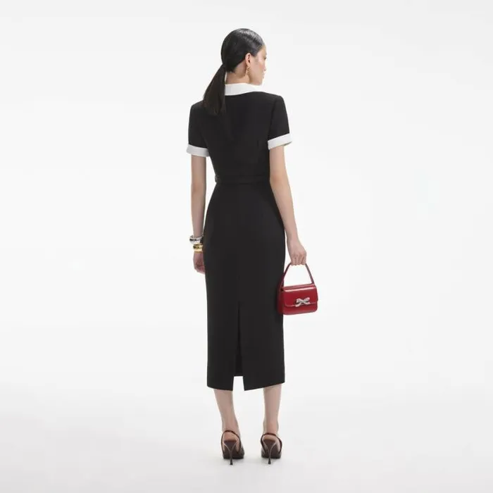 Self Portrait Wedding Guest Black Crepe Contrast Midi Dress 8211 Women
