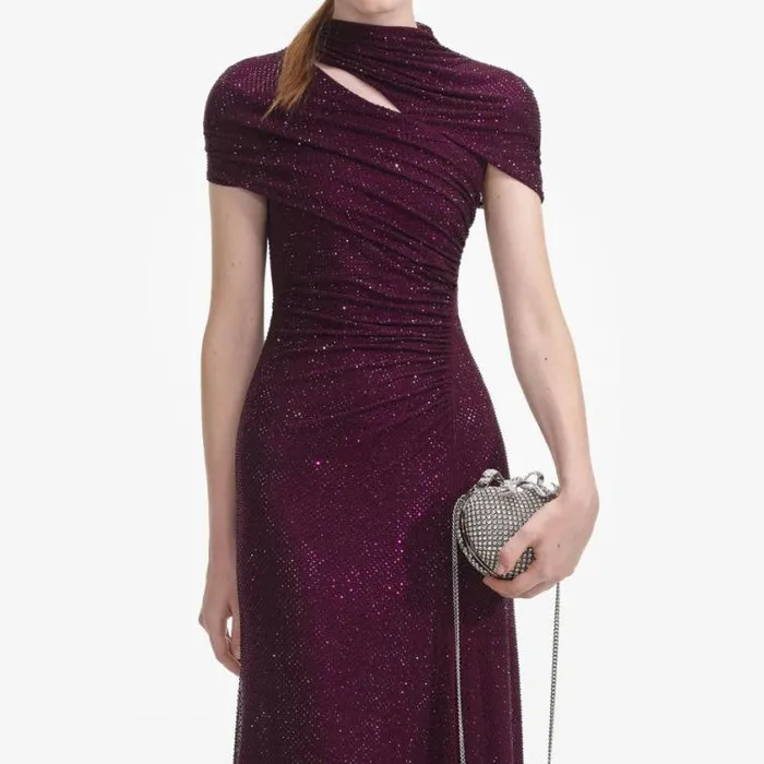 Self Portrait Wedding Guest Burgundy Rhinestone Mesh Cut Out Midi Dress 8211 Women