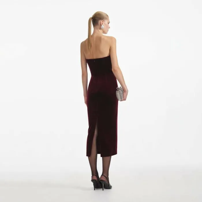 Self Portrait Wedding Guest Burgundy Velvet Midi Dress 8211 Women
